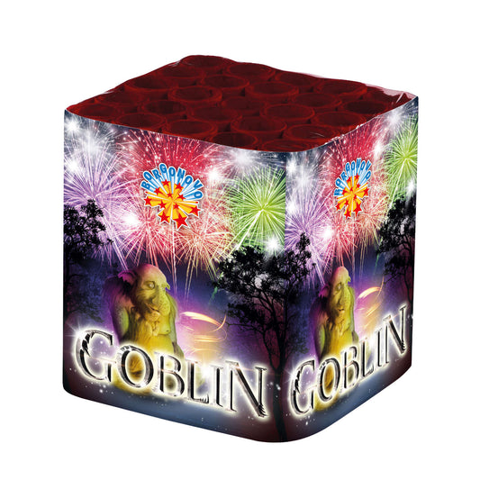 Batteria di fuochi d'artificio Goblin da 25 colpi calibro 16mm ideale per compleanno, capodanno, ferragosto