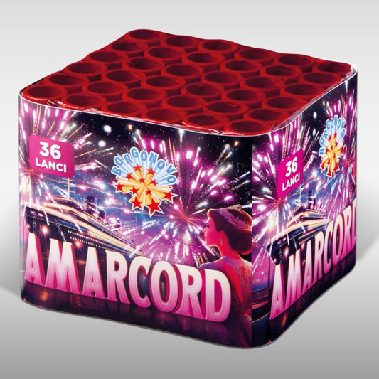 Batteria di fuochi d'artificio Amarcord da 36 colpi calibro 20mm ideale per compleanno, capodanno, ferragosto
