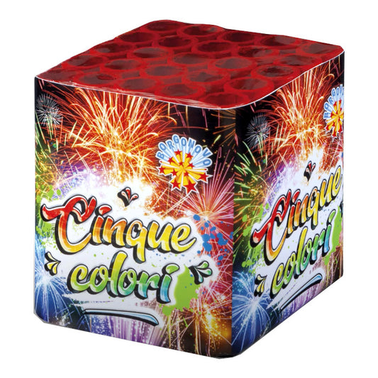 Batteria di fuochi d'artificio Cinque Colori da 25 colpi calibro 18mm ideale per compleanno, capodanno, ferragosto