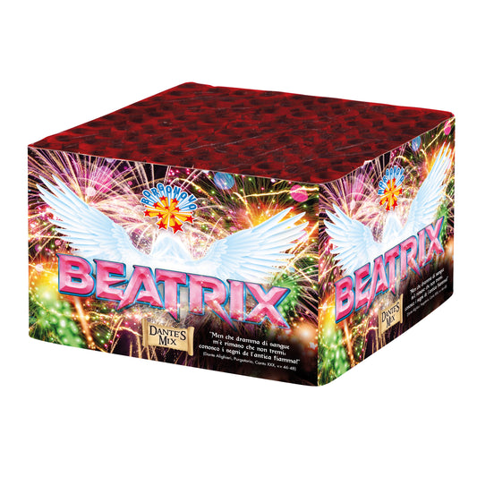 Batteria di fuochi d'artificio Beatrix da 100 colpi calibro 16mm ideale per compleanno, capodanno, ferragosto