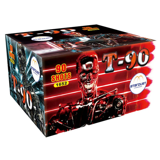 Batteria di fuochi d'artificio T-90 Terminator da 90 colpi calibro 20mm ideale per matrimonio, compleanno, capodanno, ferragosto