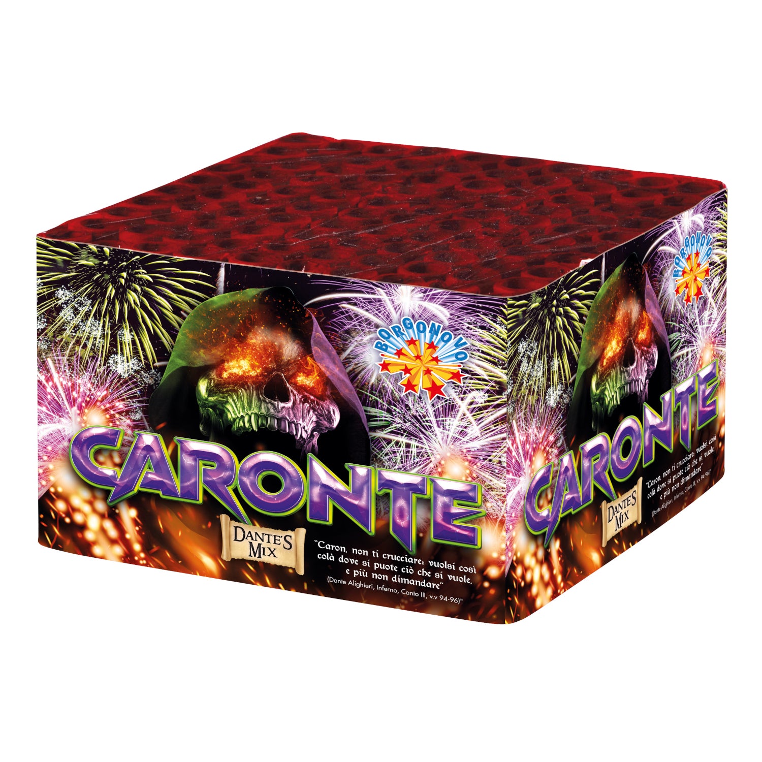 Caronte - Borgonovo - Batteria 100 colpi dalla grande varietà di effetti: peonie colorate, comete argento, effetto lucc...