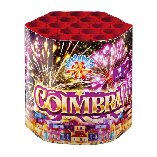 Batteria di fuochi d'artificio Coimbra da 19 colpi calibro 30mm ideale per matrimonio, compleanno, capodanno, ferragosto