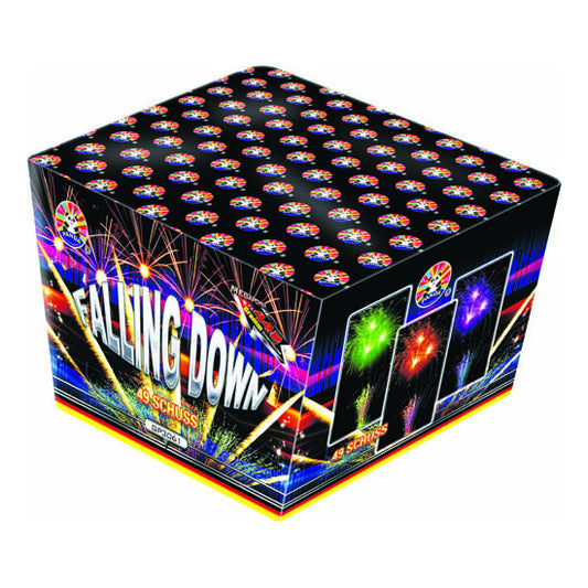 Batteria di fuochi d'artificio Falling Down da 49 colpi calibro 25mm ideale per compleanno, capodanno, ferragosto