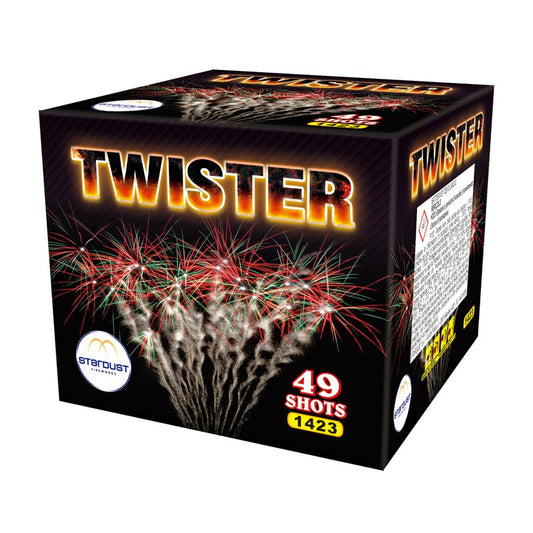 Batteria di fuochi d'artificio Twister da 49 colpi calibro 20mm ideale per compleanno, capodanno, ferragosto