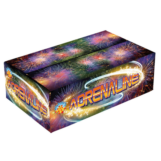 Batteria di fuochi d'artificio Adrenaline da 200 colpi calibro 18mm ideale per matrimonio, compleanno, capodanno, ferragosto