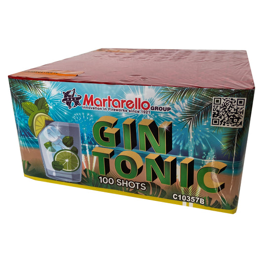 Batteria di fuochi d'artificio Gin Tonic da 100 colpi calibro 20mm ideale per compleanno, capodanno, ferragosto
