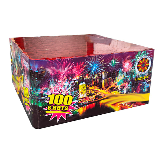 Batteria di fuochi d'artificio Asia 2034 da 100 colpi calibro 20mm ideale per matrimonio, compleanno, capodanno, ferragosto