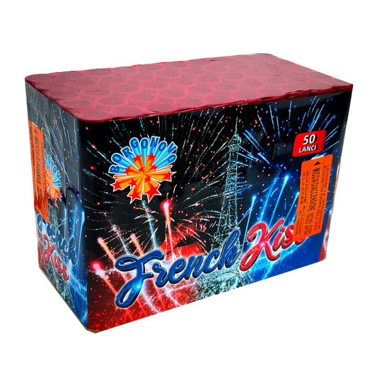 Batteria di fuochi d'artificio French Kiss da 50 colpi calibro 20mm ideale per matrimonio, compleanno, capodanno, ferragosto