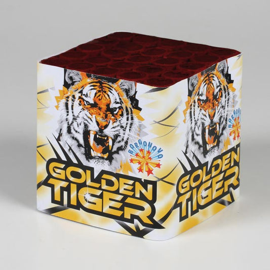 Batteria di fuochi d'artificio Golden Tiger da 25 colpi calibro 20mm ideale per compleanno, capodanno, ferragosto