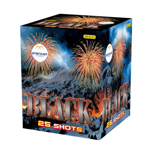 Batteria di fuochi d'artificio Black 25 da 25 colpi calibro 30mm ideale per matrimonio, compleanno, capodanno, ferragosto