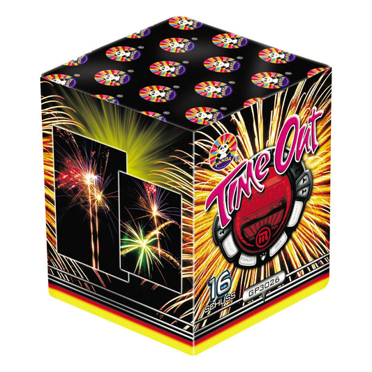 Batteria di fuochi d'artificio Time Out da 16 colpi calibro 25mm ideale per compleanno, capodanno, ferragosto