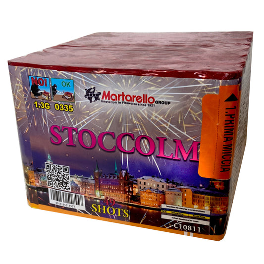 Batteria di fuochi d'artificio Stoccolma da 49 colpi calibro 20mm ideale per matrimonio, compleanno, capodanno, ferragosto