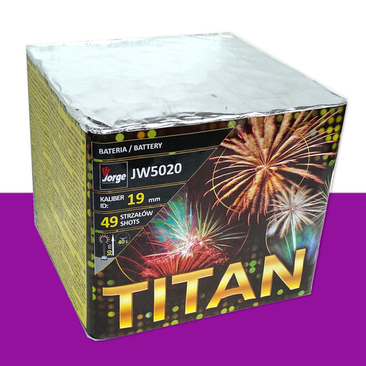 Batteria di fuochi d'artificio Titan da 49 colpi calibro 20mm ideale per matrimonio, compleanno, capodanno, ferragosto