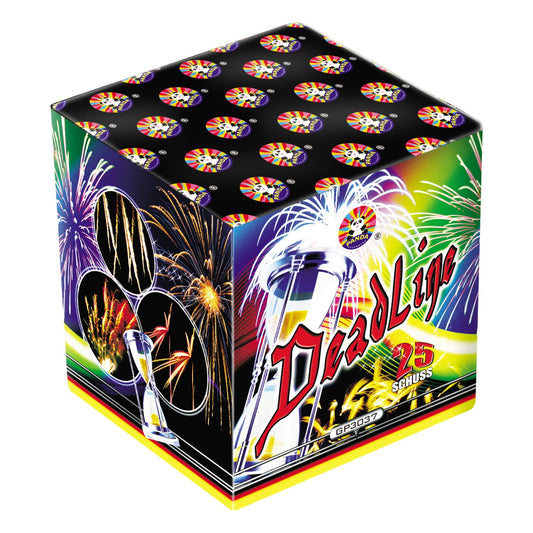 Batteria di fuochi d'artificio Deadline da 25 colpi calibro 25mm ideale per compleanno, capodanno, ferragosto