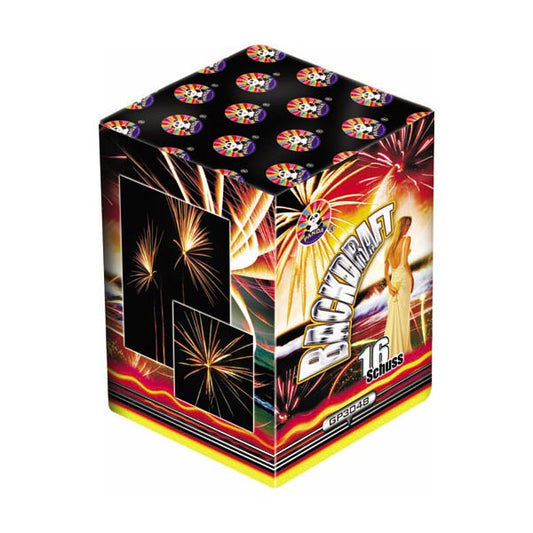 Batteria di fuochi d'artificio Backdraft da 16 colpi calibro 19mm ideale per compleanno, capodanno, ferragosto