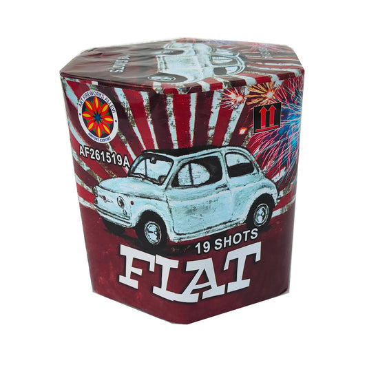Batteria di fuochi d'artificio FIAT 500 da 19 colpi calibro 26mm ideale per compleanno, capodanno, ferragosto