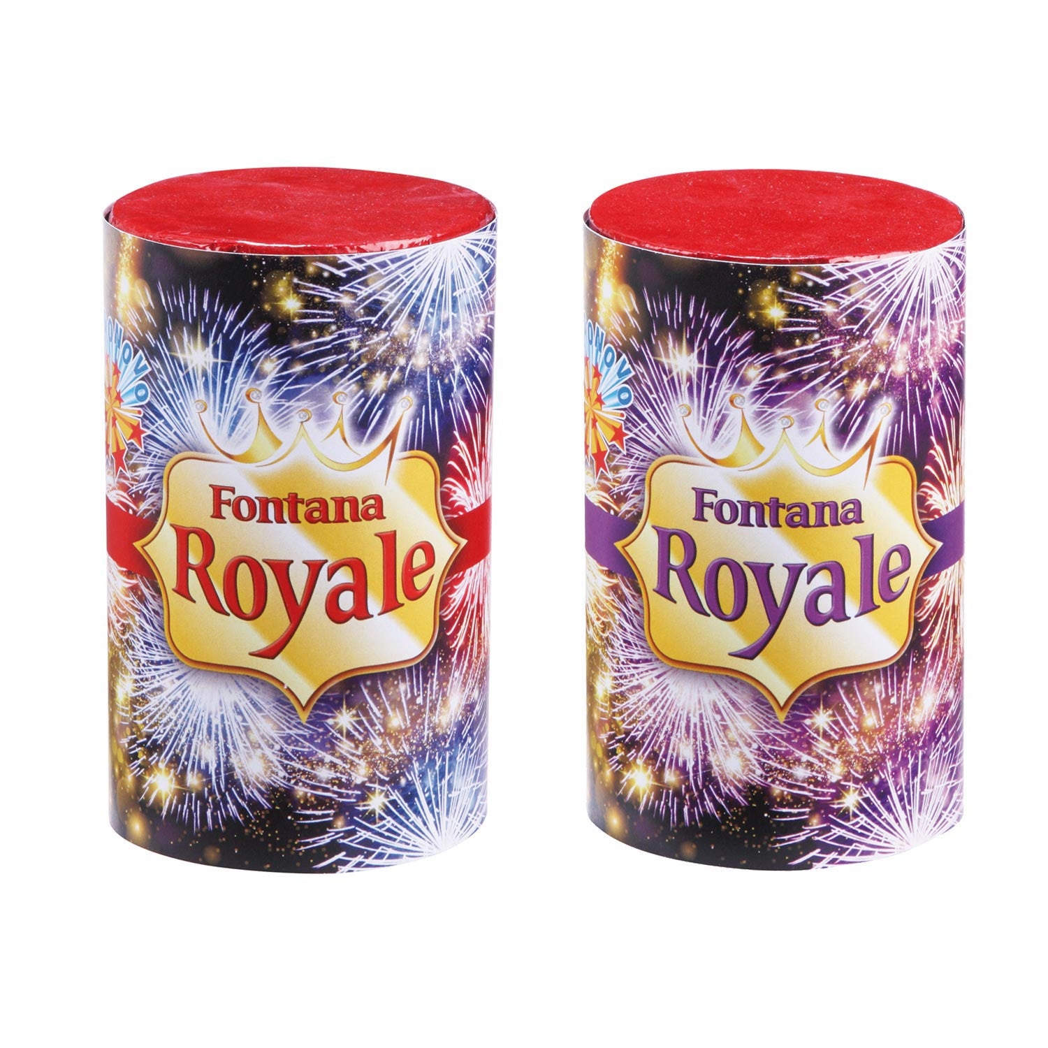 Royale (2pz) - Borgonovo - Fontane pirotecniche assortite:  viola + limone con fiori argento, rosso + verde + blu e fiori ar...