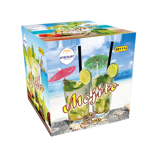 Batteria di fuochi d'artificio Mojito da 25 colpi calibro 20mm ideale per compleanno, capodanno, ferragosto