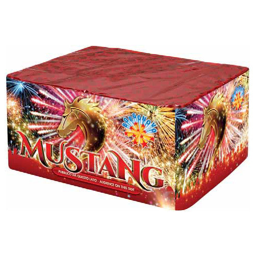 Batteria di fuochi d'artificio Mustang da 106 colpi calibro 14-18-22mm ideale per matrimonio, compleanno, capodanno, ferragosto