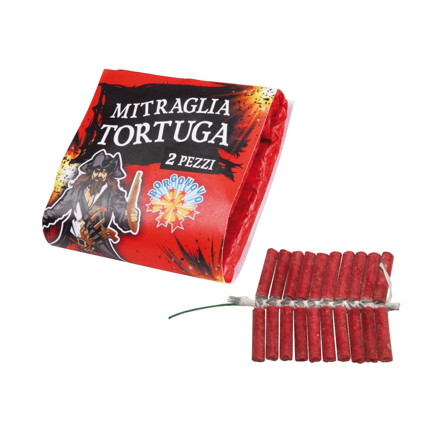 Mitraglia Tortuga (2pz) - Borgonovo - Mitraglia a doppio effetto con fiamme rosse e verdi che accompagnano lo scoppio di 20 petardi in ...