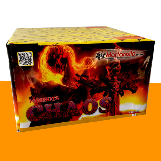 Batteria di fuochi d'artificio Chaos da 100 colpi calibro 20mm ideale per compleanno, capodanno, ferragosto