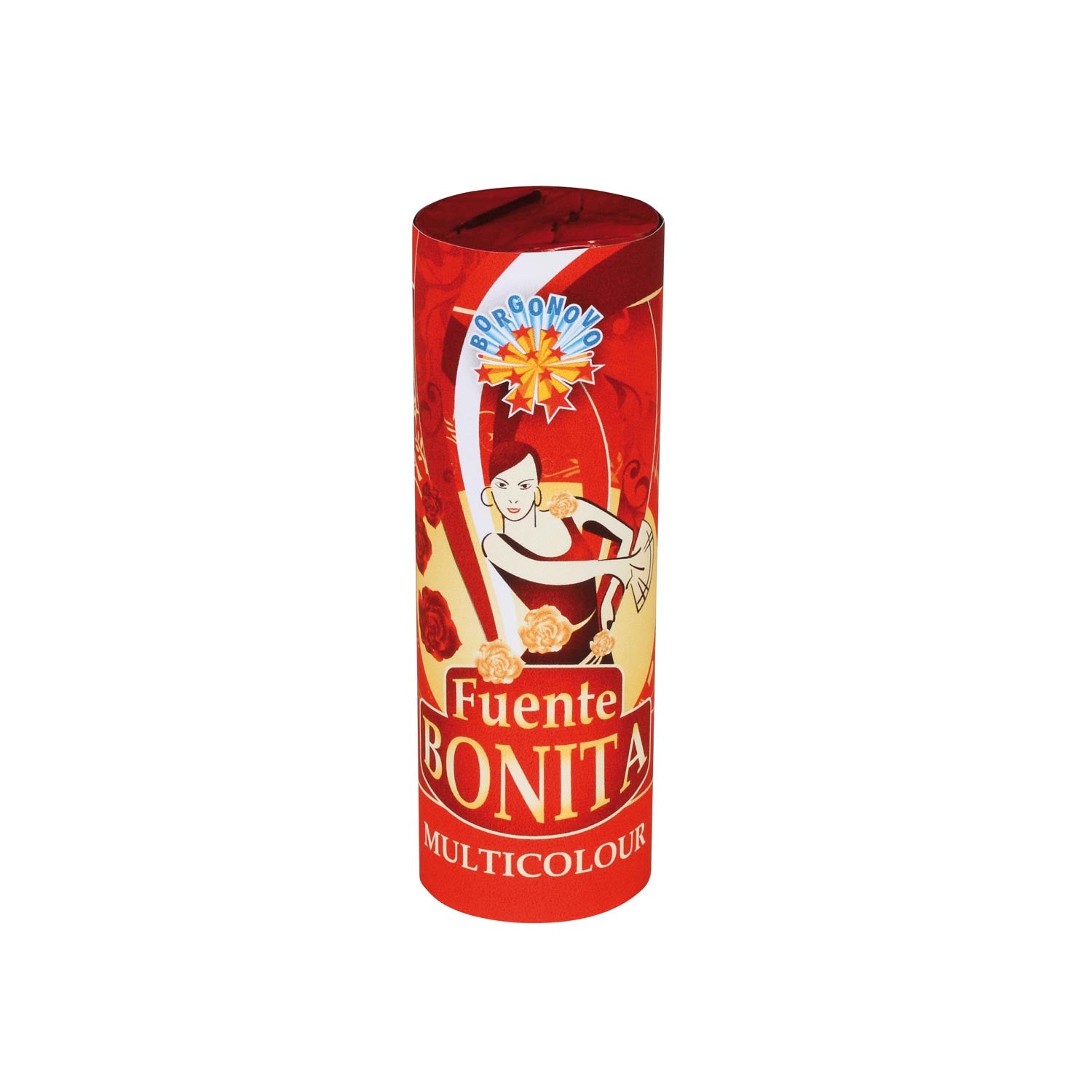 Fuente Bonita (2pz) - Borgonovo - Coloratissima batteria di fontane pirotecniche composta da una fontana rossa e gialla con lampegg...
