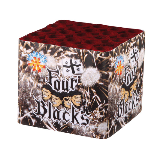 Batteria di fuochi d'artificio Four Blacks da 25 colpi calibro 22mm ideale per compleanno, capodanno, ferragosto