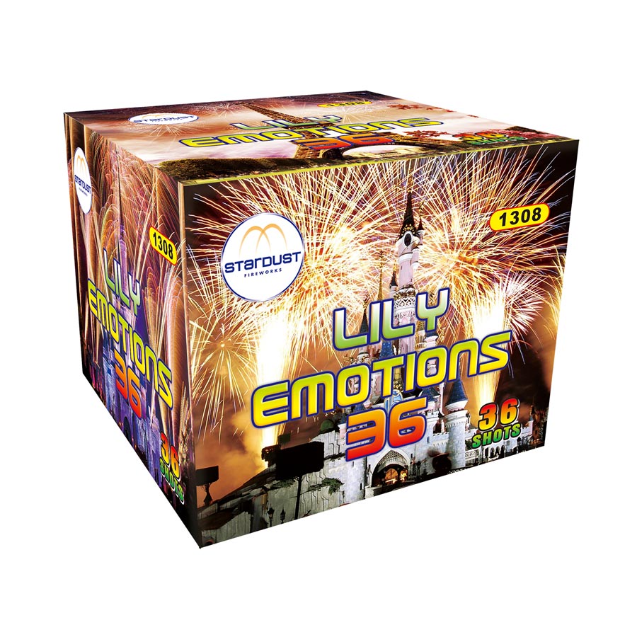 Lily Emotions 36 - Stardust - Batteria pirotecnica con bellissime aperture a triplo effetto assortite con peonie, stelle colora...