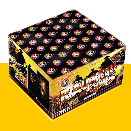 Batteria di fuochi d'artificio Rauchende Colts da 70 colpi calibro 20/25mm ideale per matrimonio, compleanno, capodanno, ferragosto