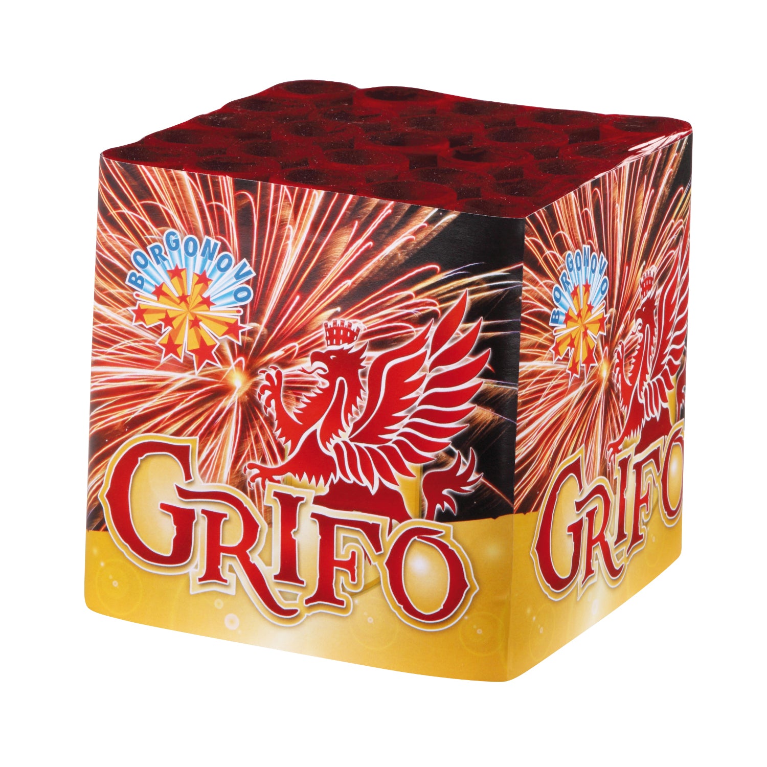 Grifo - Borgonovo - Batteria con peonie rosse con scia rossa, aperture oro lampeggiante con scia oro.