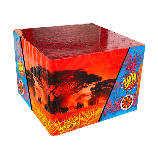 Batteria di fuochi d'artificio Africa 2031 da 100 colpi calibro 20mm ideale per matrimonio, compleanno, capodanno, ferragosto