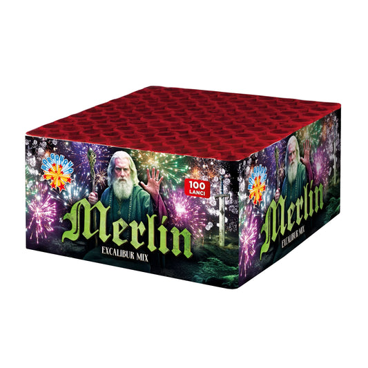 Batteria di fuochi d'artificio Merlin da 100 colpi calibro 20mm ideale per compleanno, capodanno, ferragosto