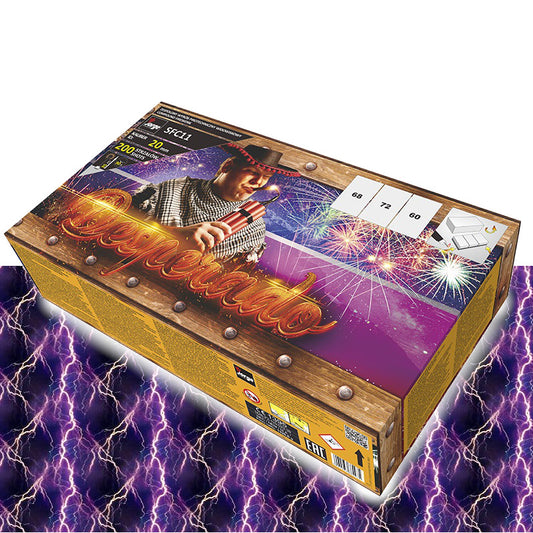 Batteria di fuochi d'artificio Desperado da 200 colpi calibro 20mm ideale per matrimonio, compleanno, capodanno, ferragosto