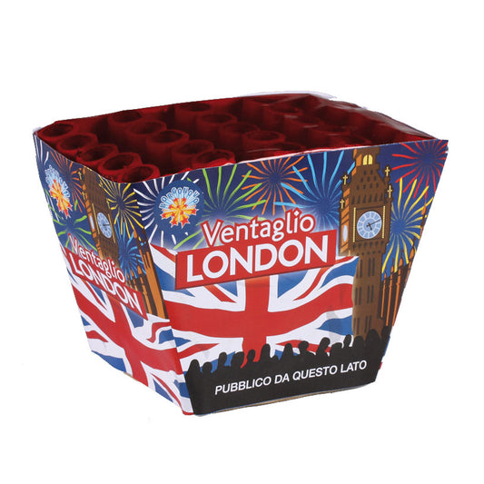 Batteria di fuochi d'artificio Ventaglio London da 25 colpi calibro 20mm ideale per compleanno, capodanno, ferragosto
