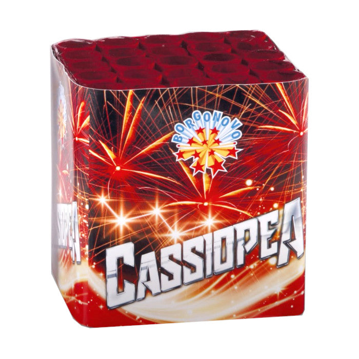 Cassiopea Rossa - Borgonovo - Batteria pirotecnica con peonie rosse con scia e finale.