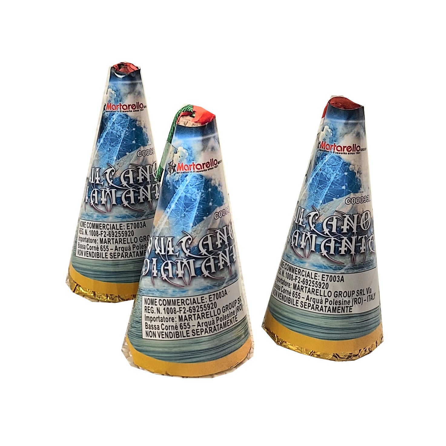Vulcano Diamante (3pz) - Martarello - Bellissimo set di coni oro luccicante.